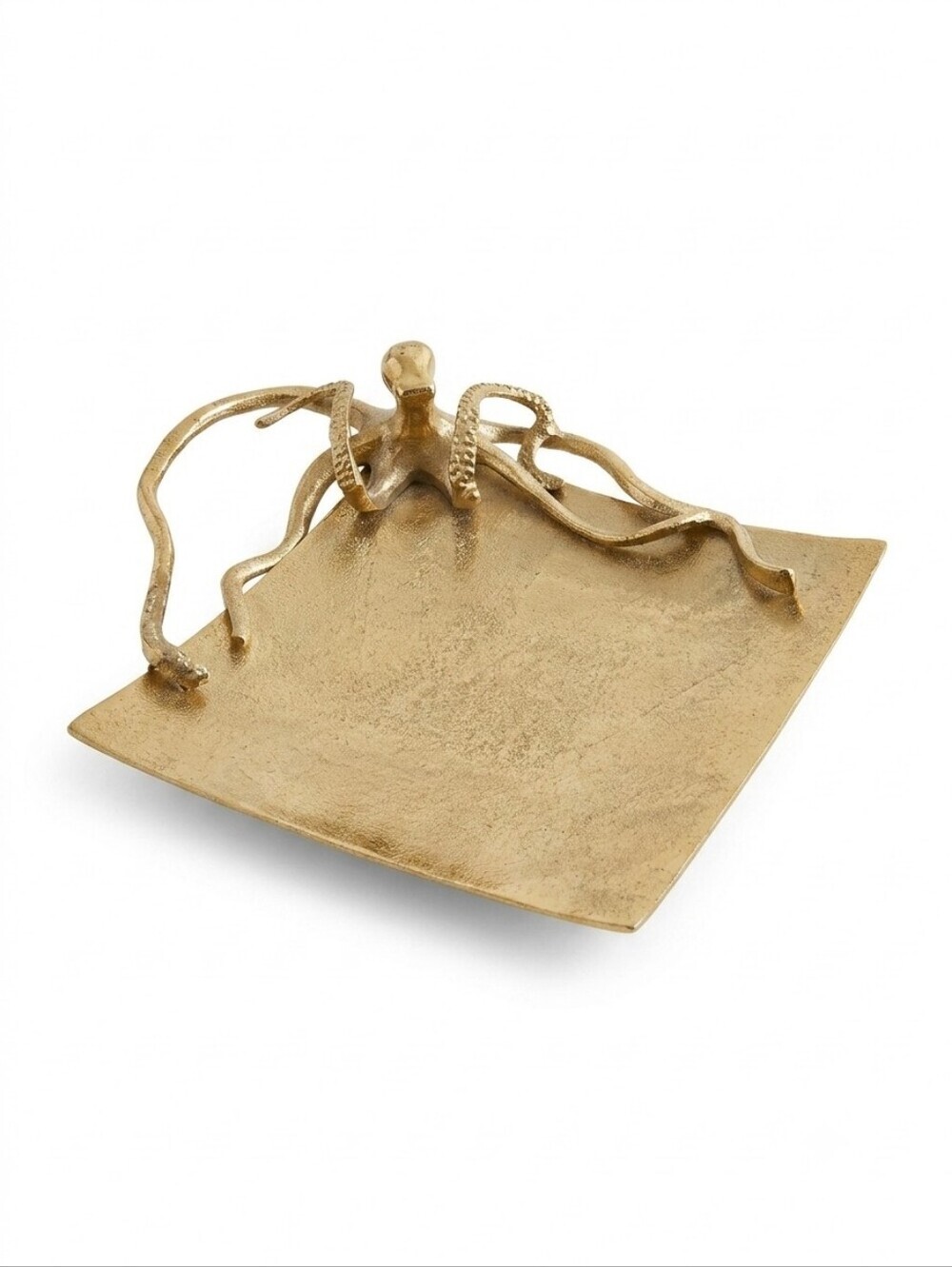 Vintage Modern Gold Octopus Decorative Tray Catchall Square Brass Platter Bowl 1